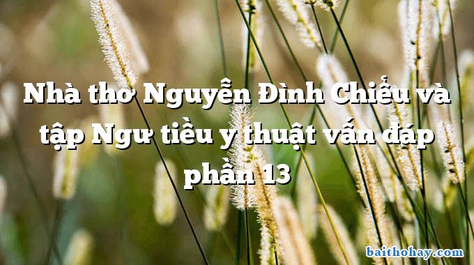 Nhà thơ Nguyễn Đình Chiểu và tập Ngư tiều y thuật vấn đáp phần 13﻿